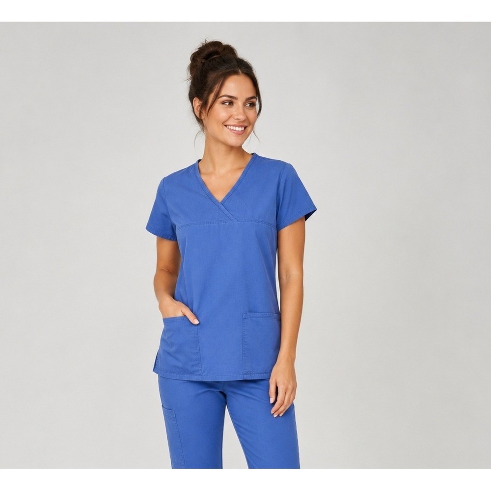 Y2K Baby Phat Scrub Top Womens Small Baby Blue Cotton Polyester Blend Pockets